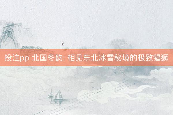 投注pp 北国冬韵: 相见东北冰雪秘境的极致猖獗