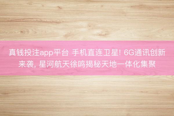 真钱投注app平台 手机直连卫星! 6G通讯创新来袭, 星河航天徐鸣揭秘天地一体化集聚