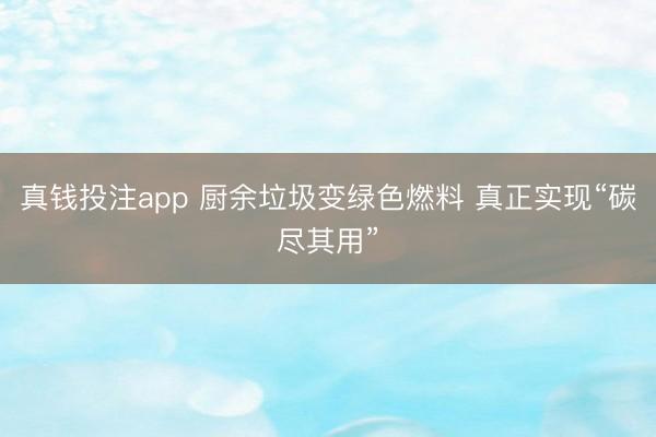 真钱投注app 厨余垃圾变绿色燃料 真正实现“碳尽其用”