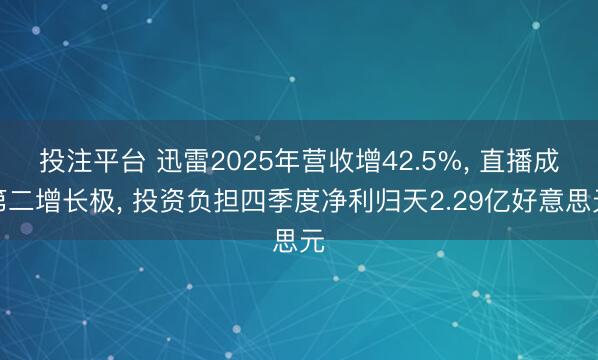 投注平台 迅雷2025年营收增42.5%， 直播成第二增长极， 投资负担四季度净利归天2.29亿好意思元