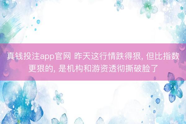 真钱投注app官网 昨天这行情跌得狠, 但比指数更狠的, 是机构和游资透彻撕破脸了