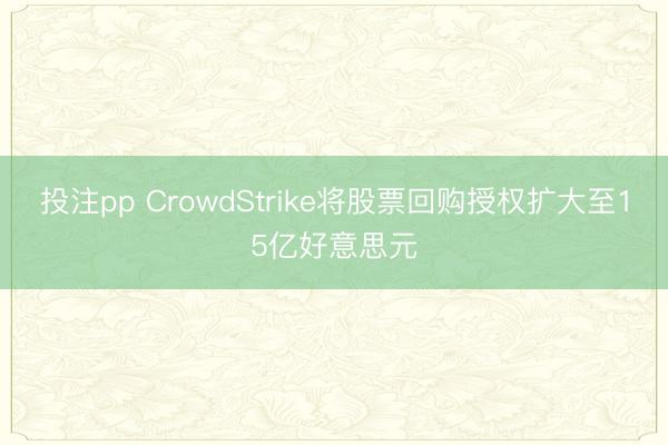 投注pp CrowdStrike将股票回购授权扩大至15亿好意思元