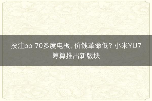 投注pp 70多度电板, 价钱革命低? 小米YU7筹算推出新版块