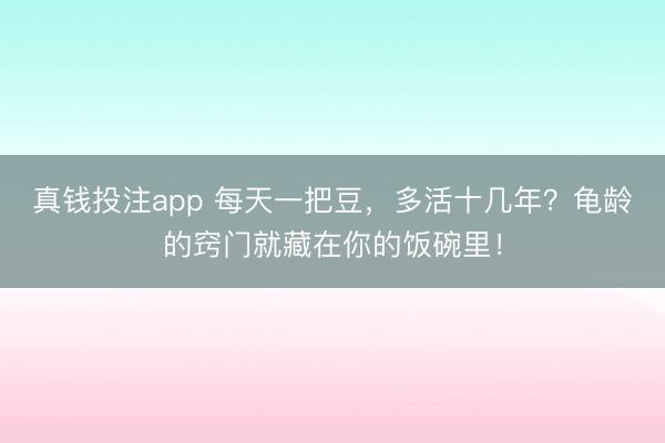 真钱投注app 每天一把豆，多活十几年？龟龄的窍门就藏在你的饭碗里！