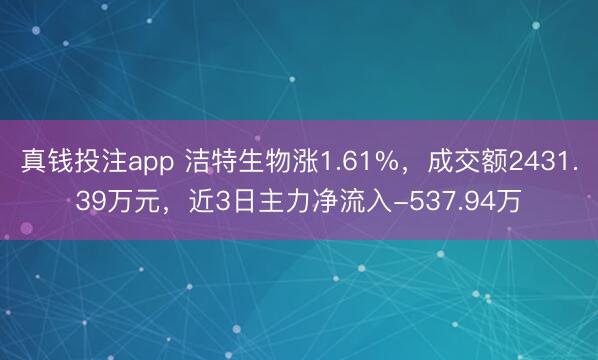 真钱投注app 洁特生物涨1.61%，成交额2431.39万元，近3日主力净流入-537.94万