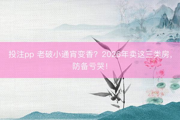 投注pp 老破小通宵变香？2026年卖这三类房，防备亏哭！