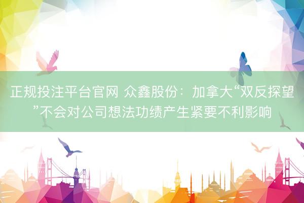 正规投注平台官网 众鑫股份:加拿大“双反探望”不会对公司想法功绩产生紧要不利影响