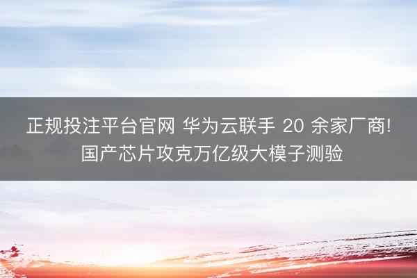 正规投注平台官网 华为云联手 20 余家厂商! 国产芯片攻克万亿级大模子测验